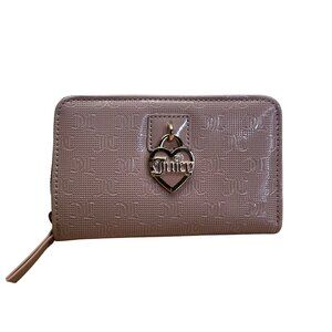 Juicy Couture Embossed Zip-Around With Heart Charm & Snap Closure Wallet Sz M
